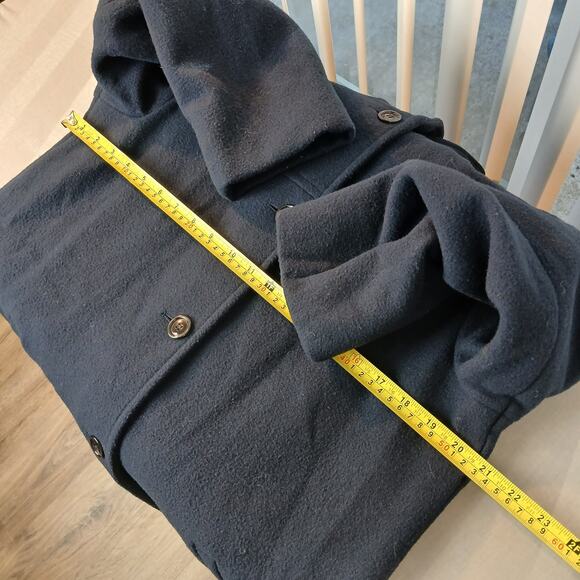 J. Percy Navy Hooded Merino Wool Coat Ladies M button front VTG Y2K made in USA - Picture 9 of 11